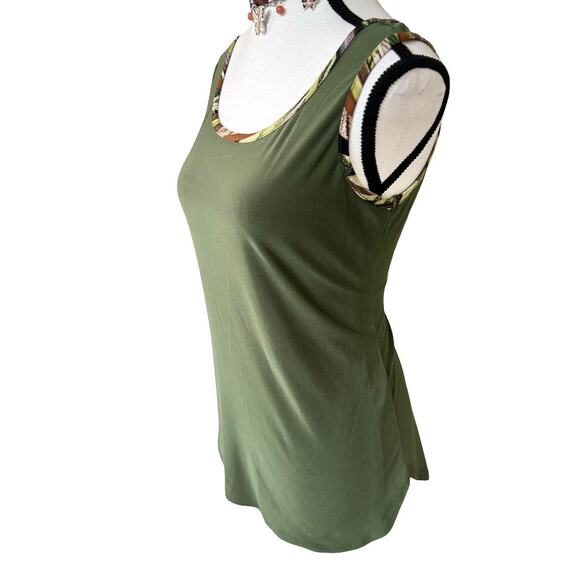 Y2K VTG. OLIVE GREEN TRIMMED RELAXED BLOUSE TANK‎ MEDIUM BY ATTITUDES BY RENEE - Picture 4 of 8